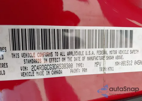 2013 Dodge Grand Caravan Sxt из США, поврежденный, VIN 2C4RDGCG3DR538300